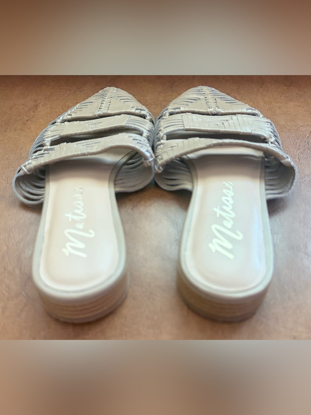 Anthropologie Matisse Leather Woven Pointed Toe Mule Slides Cream Size 8M - Picture 5 of 9